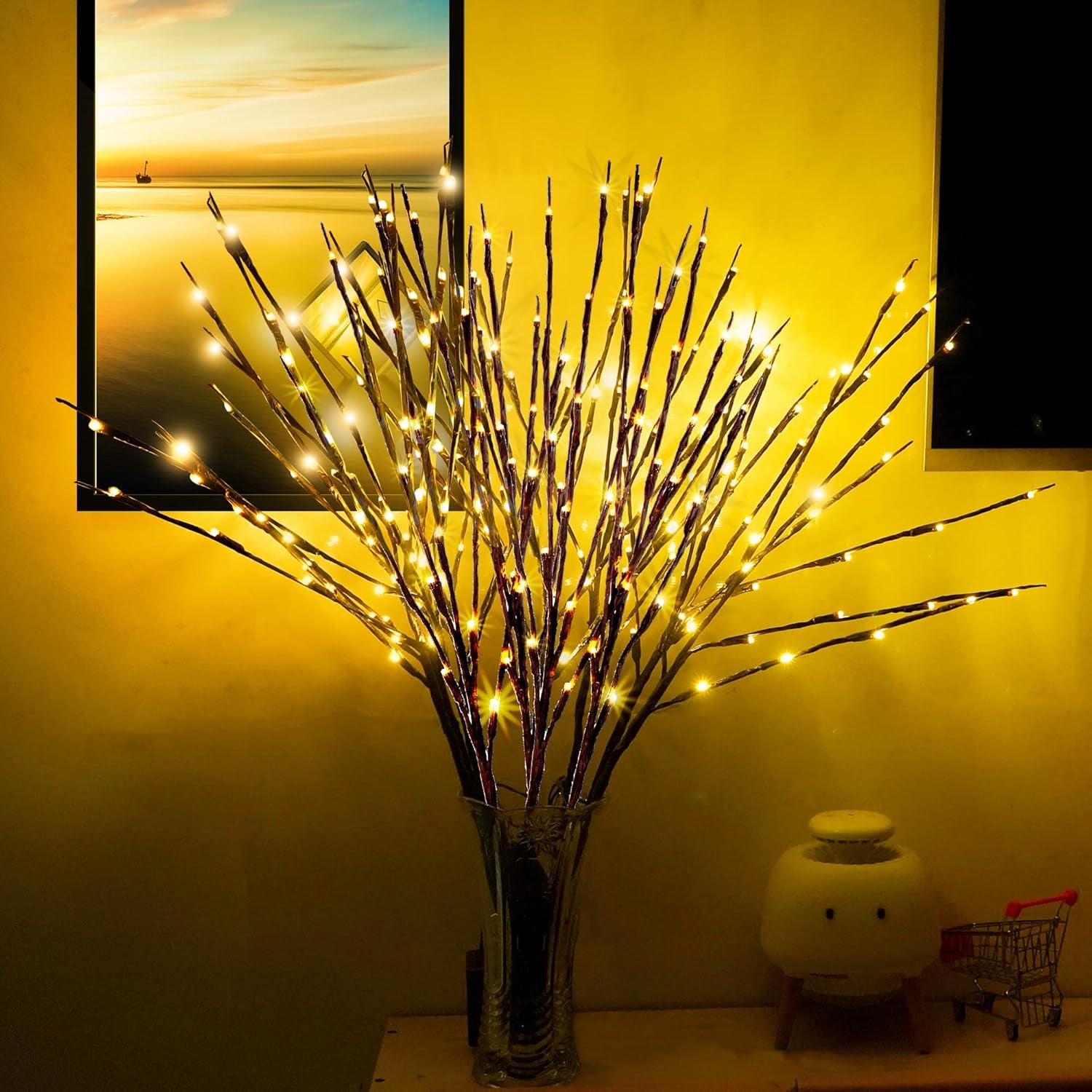 Twig Lighted Branches for Floor Vases Led Branches Lights for Vase Decor Branches Sticks with Floral Lights for Vase Battery Operated Tree Branches with Lights, 30 In, Pack of 2, Warm White